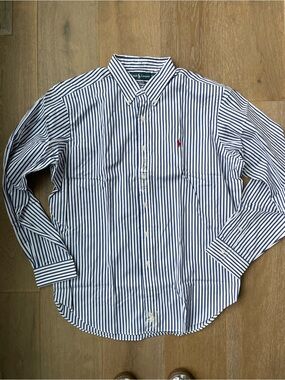 Ralph Lauren Men’s White and Navy Striped Button-Down Shirt XL